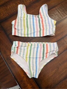 Pearl Street Swim Rainbow Stripe Two-Piece Swim Set size 9/10